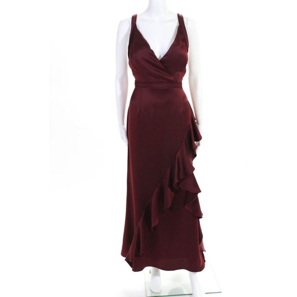 Aidan Mattox Womens Sleeveless Wine Ruffle Gown Red Size 8 10601754